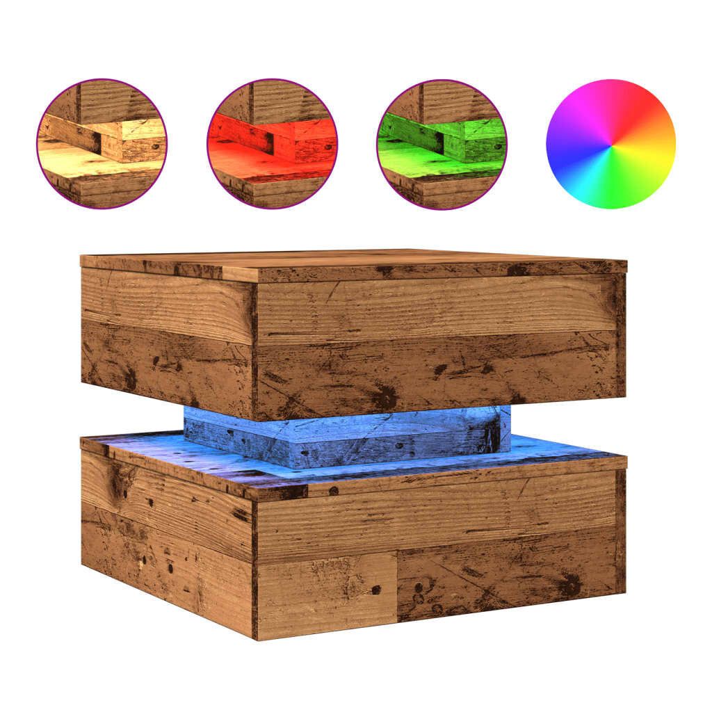 Couchtisch Mit Led-Leuchten Altholz-Optik 50X50X40 Cm