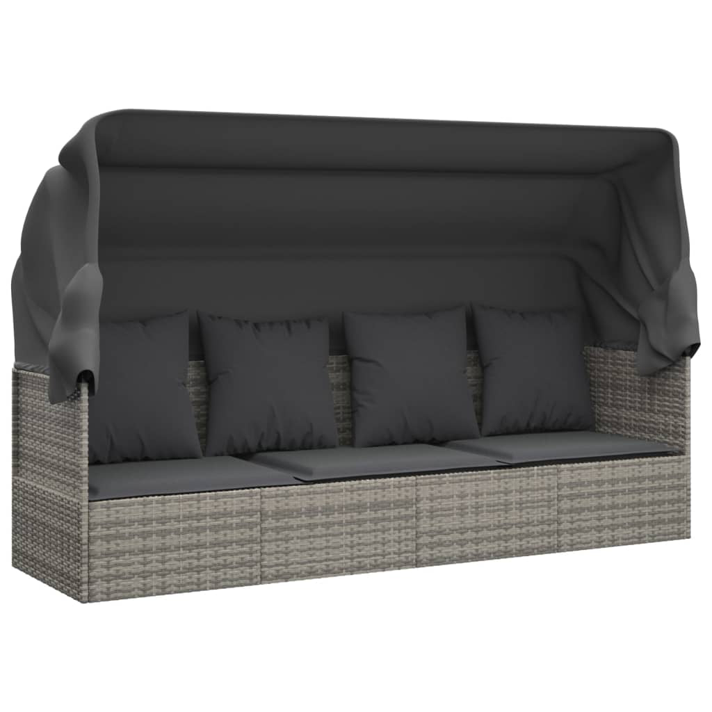Outdoor Loungebett Mit Dach Kissen Gartenliege Gartenmöbel Poly Rattan Vidaxl