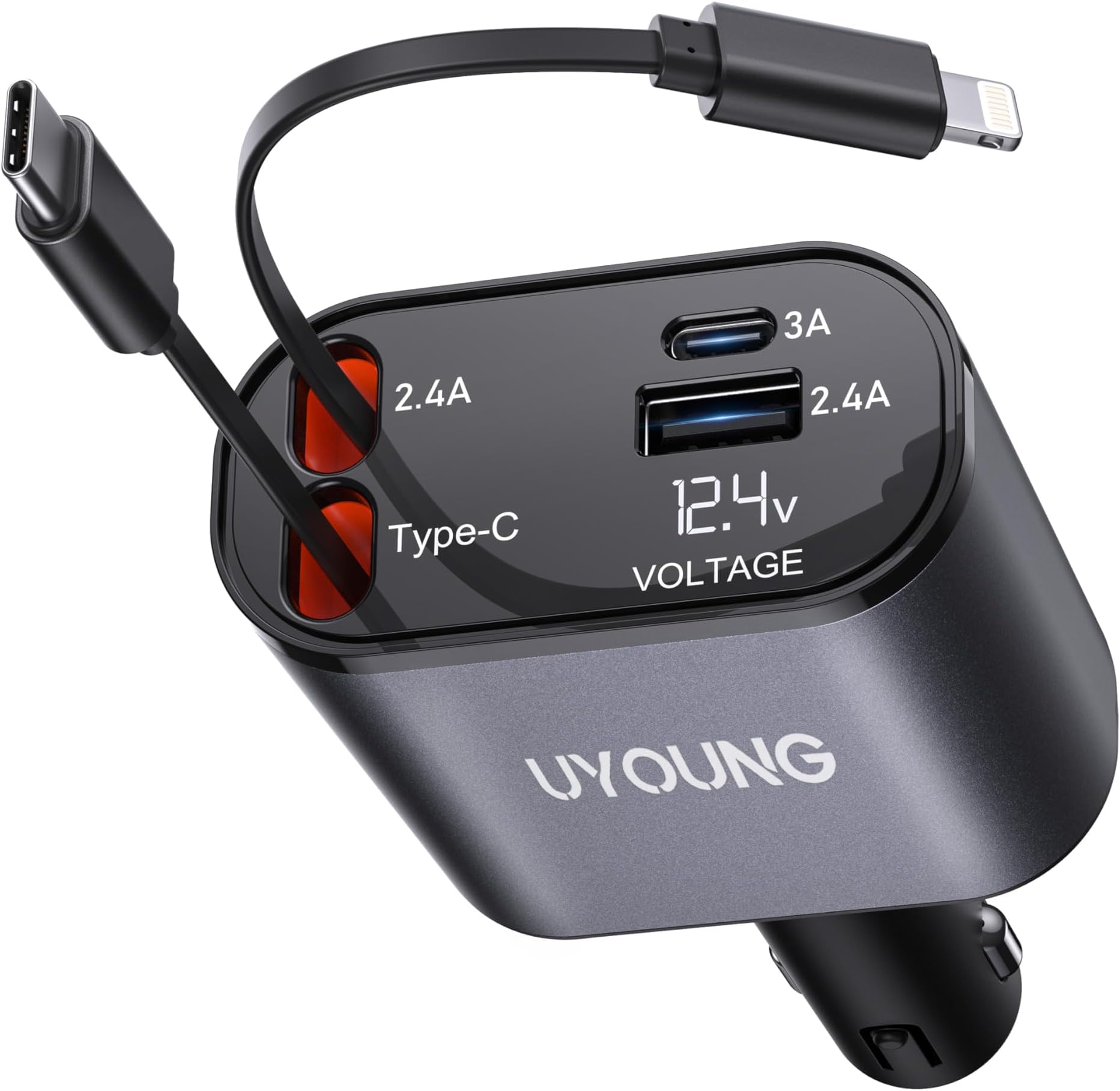 (US Shipping) TIKTOK SHOP Retractable Car Charger, 4 in 1 Fast Car Phone Charger 66W, Retractable Cables and USB Car Charger,Compatible with iPhone 15/14/13/12/11,Galaxy,Pixel