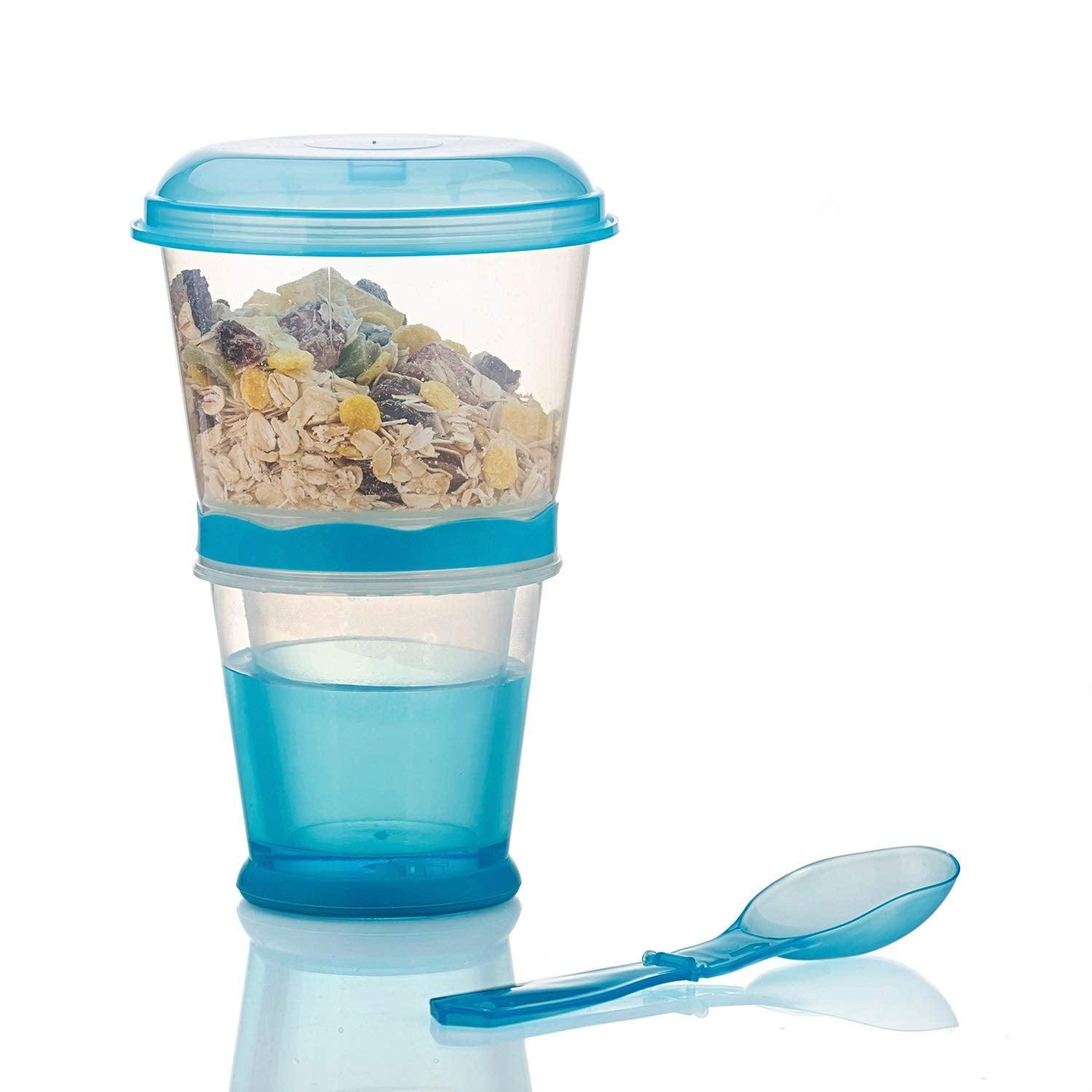 (US Shipping) INOGIH Cereal On the Go Cups Breakfast-Portable Drink-Cup Cereal To-Go Container-Cup with Spoon (Blue)