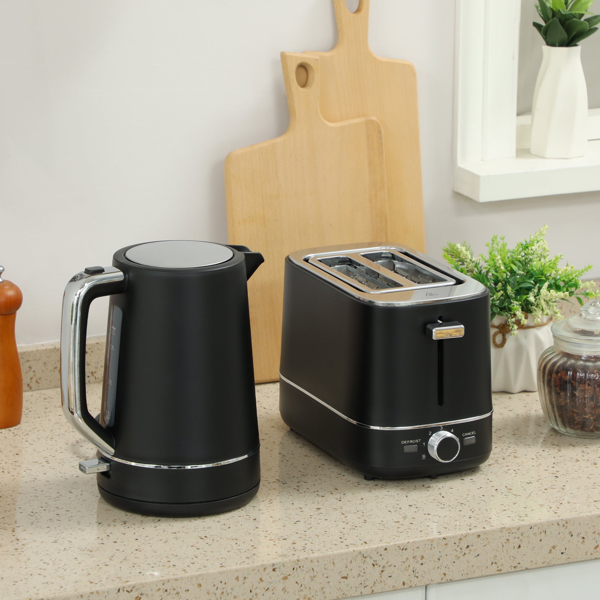 Wasserkocher Toaster Set Frühstück-Set Mit 1,7L Wasserkocher, 2 Scheiben Toaster