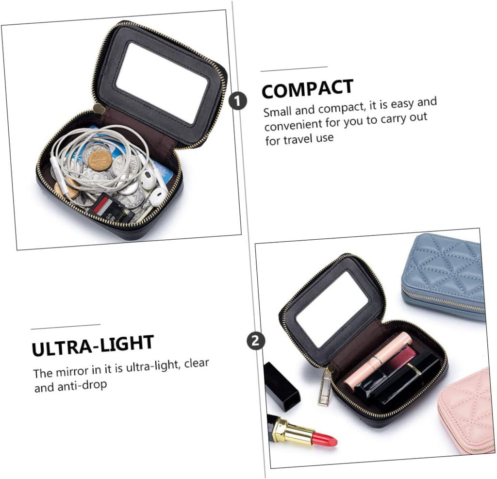 Mikinona Tragbare Lippenstifttasche Pu Mit Spiegel Kleine Kosmetiktasche Für Damen Reise Organizer Für Wandern Party Geschenk