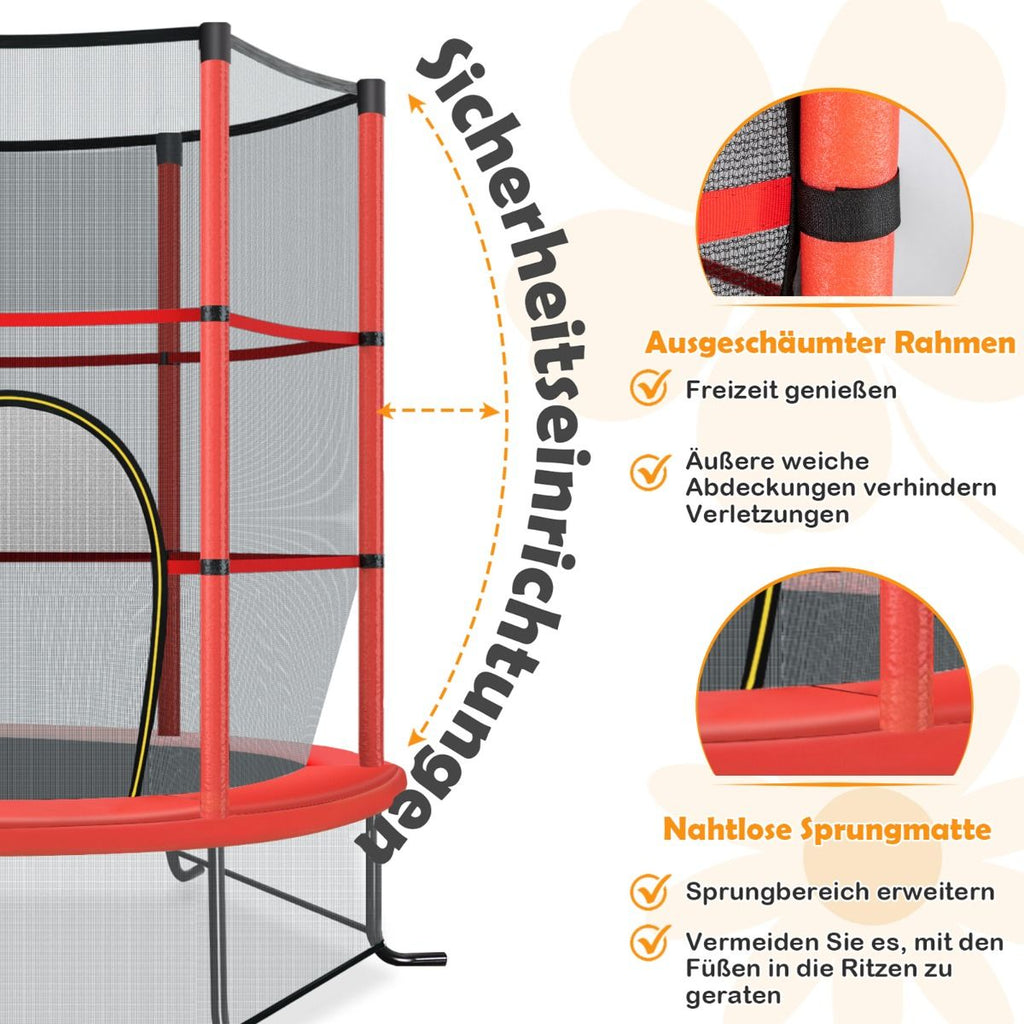 Ø165Cm Gartentrampolin Mit Sicherheitsnetz Trampolin Bis 135KG Belastbar Für Kinder Ab 3 Jahre