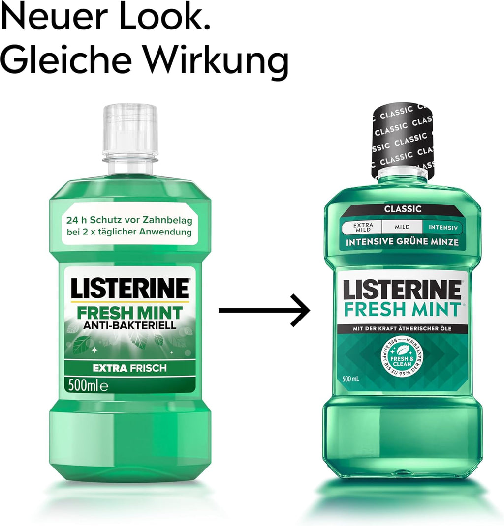 Listerine Fresh Mint Antibakterielle Mundspülung Für Frischen Atem, Mit Ätherischen Ölen, Bekämpft Mundgeruch Verursachende Bakterien, Mit Frischem Minzgeschmack