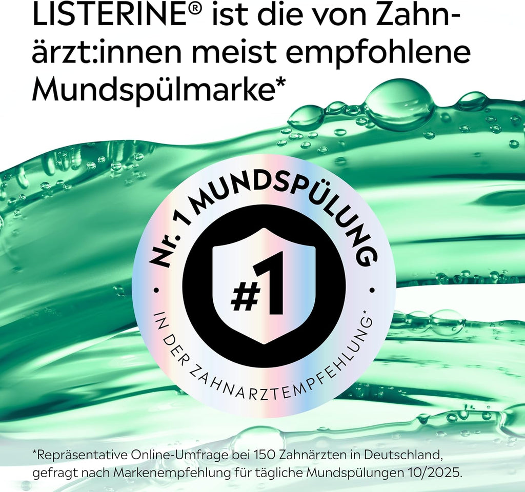 Listerine Fresh Mint Antibakterielle Mundspülung Für Frischen Atem, Mit Ätherischen Ölen, Bekämpft Mundgeruch Verursachende Bakterien, Mit Frischem Minzgeschmack