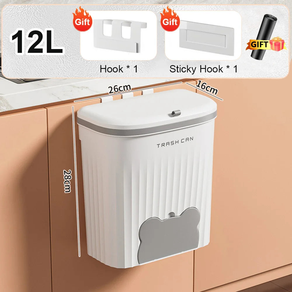 8.5/12L Kitchen Wastebasket Wall Mounted Trash Can with Lid Bathroom Trash Bin Garbage Can for Cabinet under Sink Recycling Bin