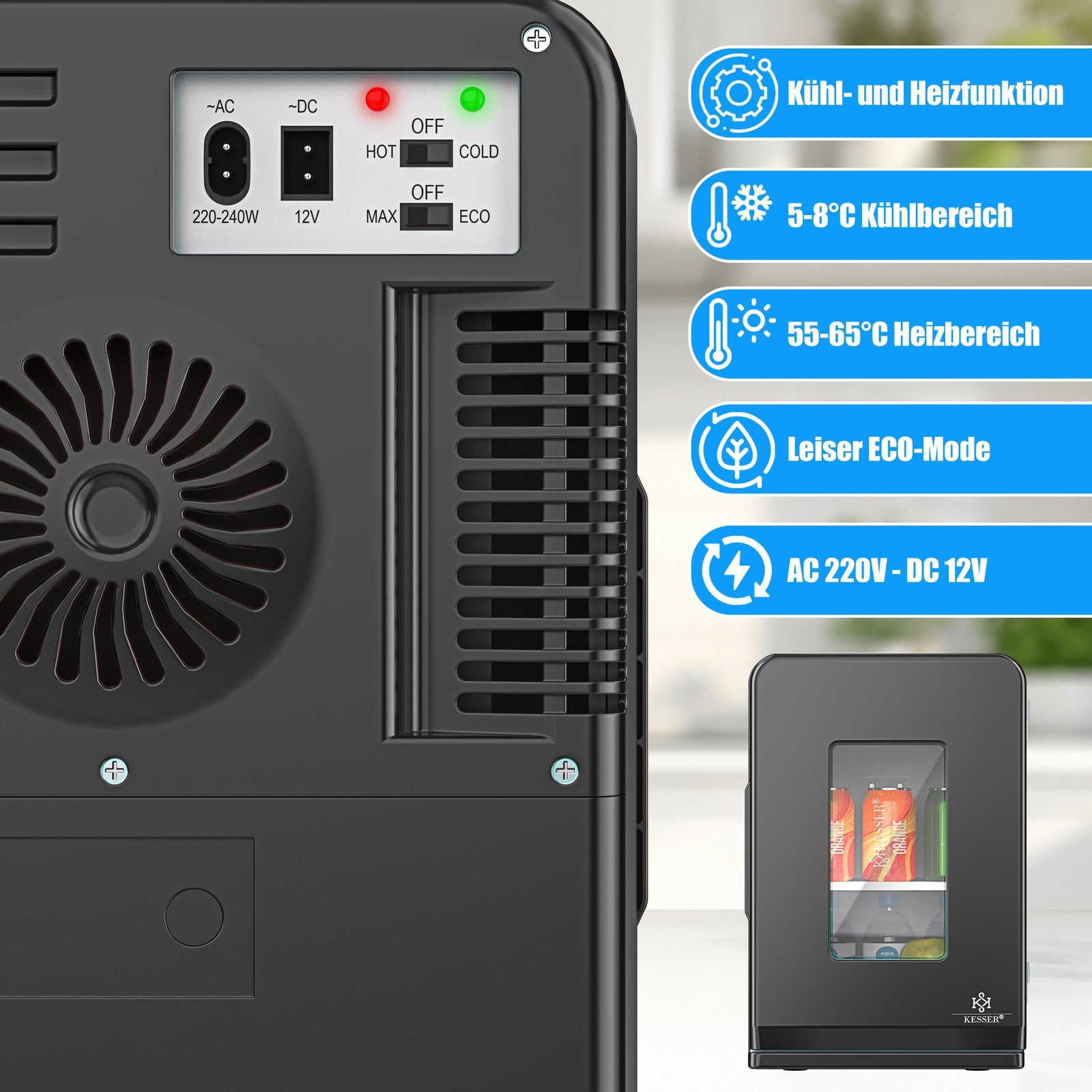 KESSER® Mini Kühlschrank 15 L Kühl Und Heizfunktion Minibar Kühlbox Thermobox