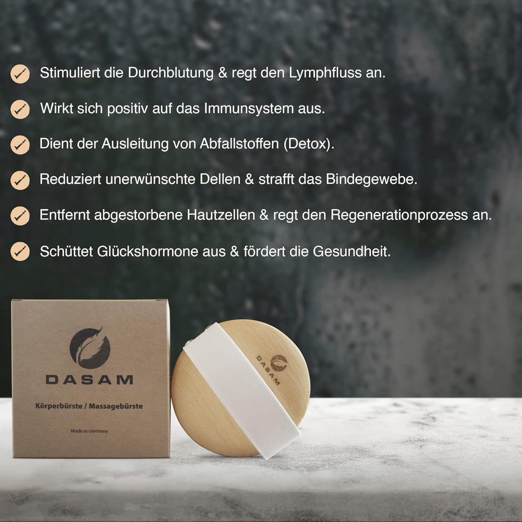 Körperbürste/Massagebürste |100% Naturborsten |Made in Germany|Peelingbürste |Zum Entfernen Abgestorbener Haut |Lymphdrainage|Zum Trockenbürsten |Trockenbürste |Gegen Cellulite|Dry Brush|Bürste