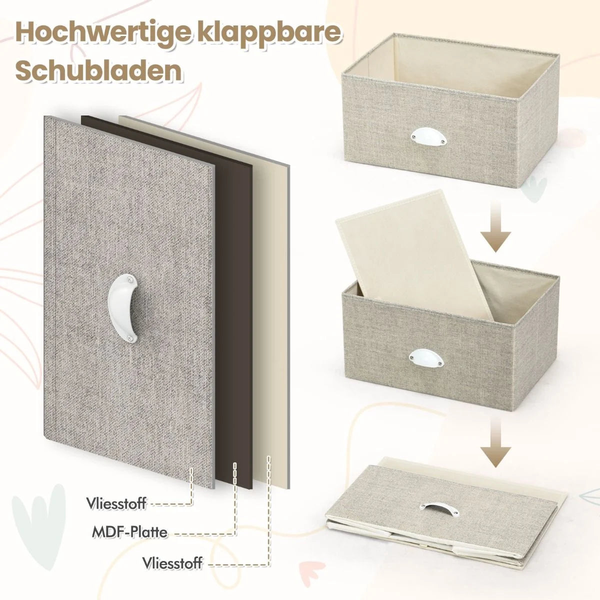 Kommode Mit 3 Schubladen Stoffkommode Mit Metallgestell & Tischplatte 45 X 30 X 73 Cm Weiß + Hellgrau