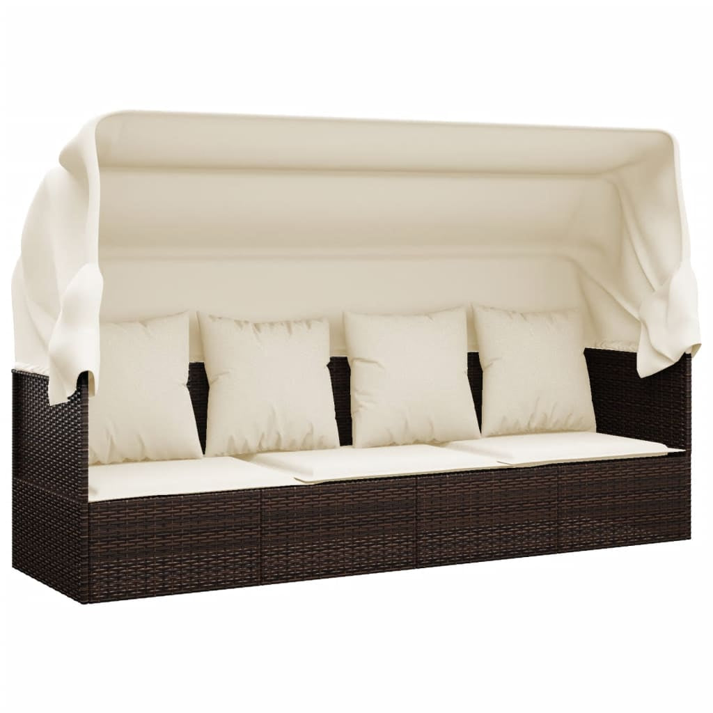 Outdoor Loungebett Mit Dach Kissen Gartenliege Gartenmöbel Poly Rattan Vidaxl