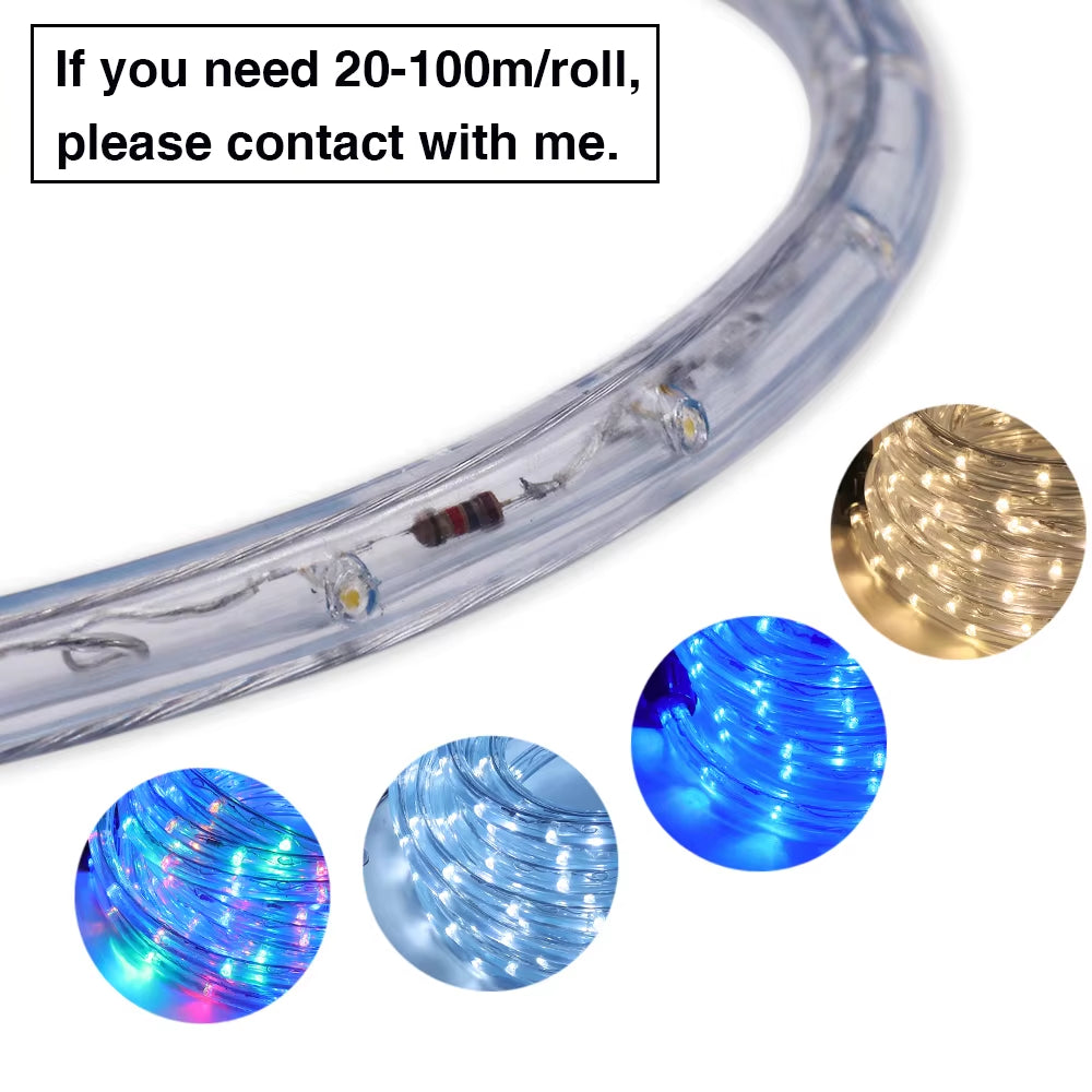 EU 220V LED Rope Tube String Fairy Lights 360 Degree Ligthing Waterproof Outdoor Garden Lamp Rainbow Led Strip