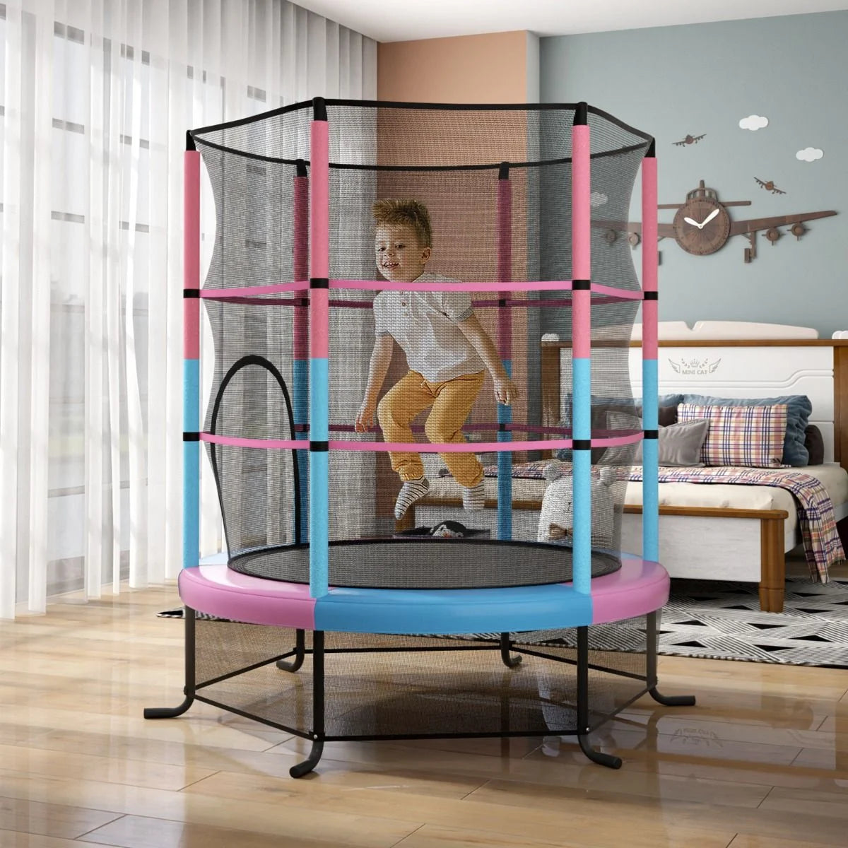 Ø165Cm Gartentrampolin Mit Sicherheitsnetz Trampolin Bis 135KG Belastbar Für Kinder Ab 3 Jahre