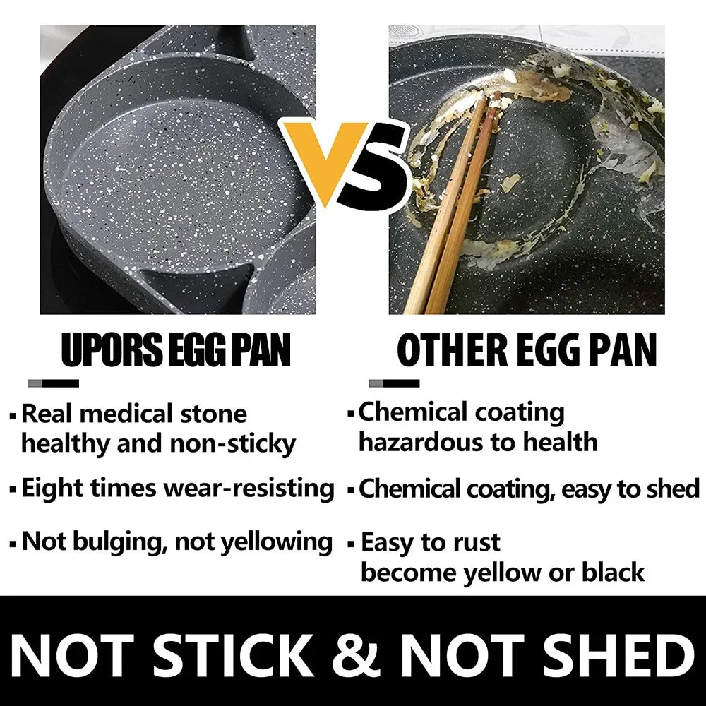 4 Hole Frying Pan Non Stick Breakfast Burger Egg Pancake Maker Wooden Handle Medical Stone Four Hole Omelet Pan