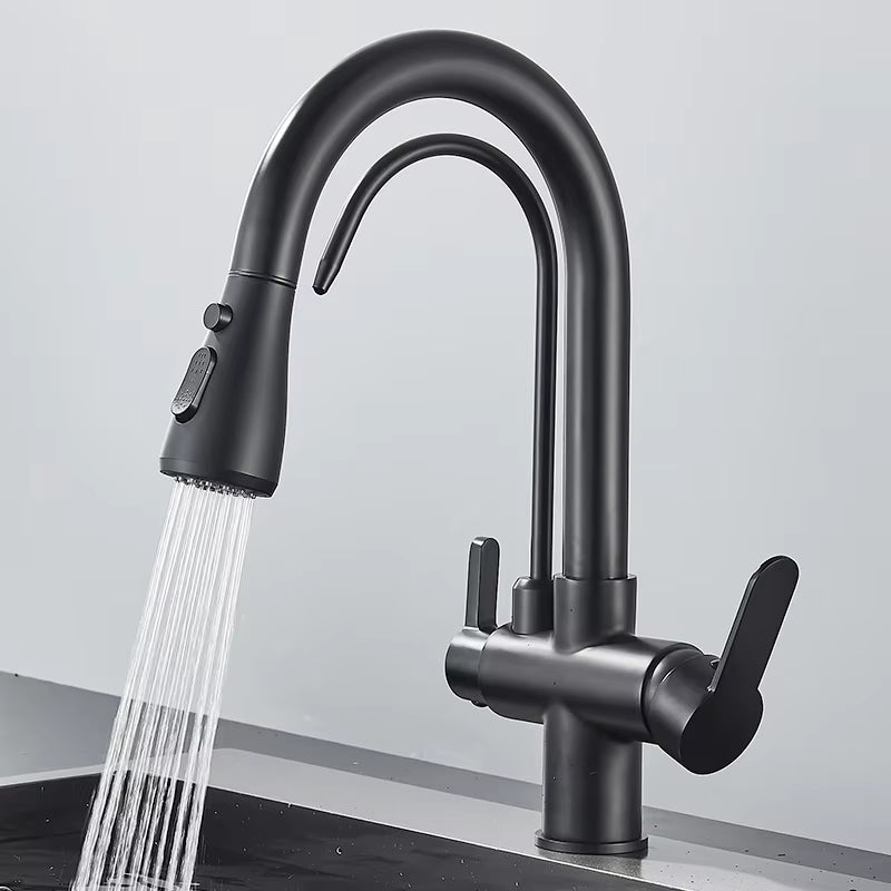 Matte Black Filtered Crane for Kitchen Pull Out Spray 360 Rotation Water Filter Tap Three Ways Sink Mixer Kitchen