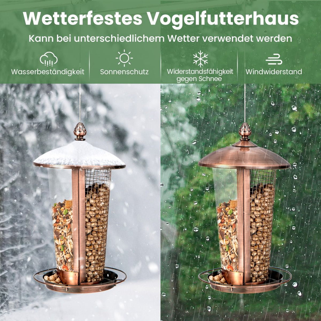 Vogelfutterspender Zum Aufhängen 2-In-1-Futterhäuschen Für Wildvögel 16 X 28 Cm Bronze