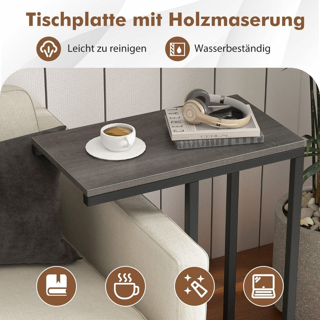 Beistelltisch C-Form Sofatisch Mit Metallgestell Kaffeetisch Für Wohnzimmer Rustikales Braun/Grau/Schwarz