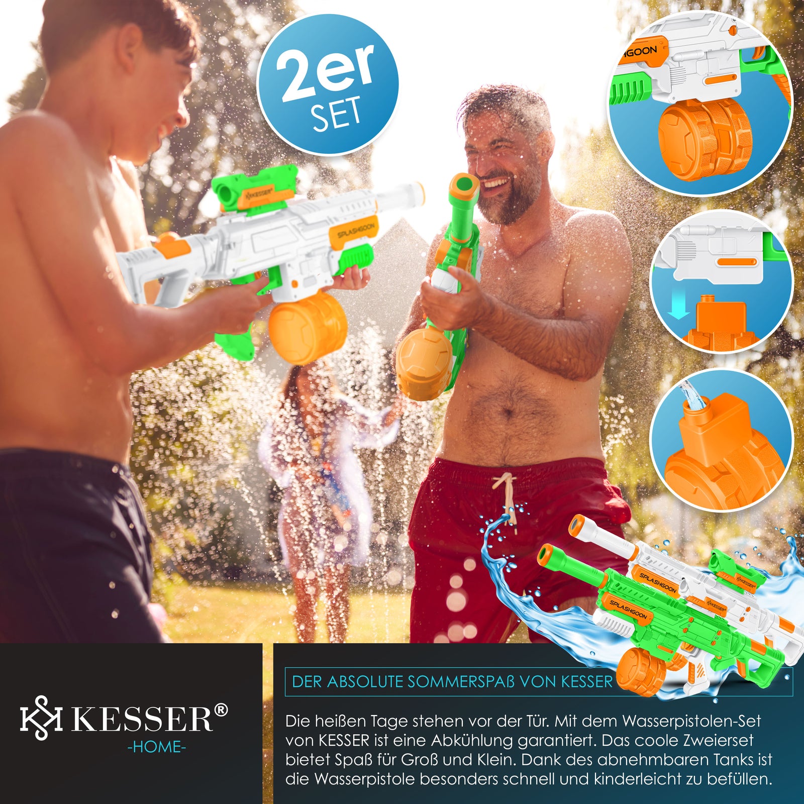 KESSER® 2X Wasserpistole Inkl. Zielfernrohr Wasser Spritzpistole 16M, 1,65L Tank