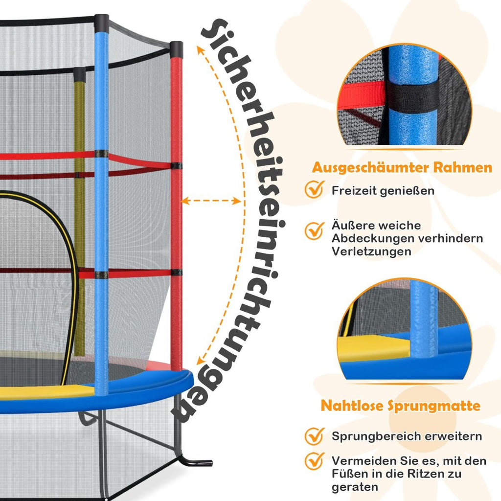 Ø165Cm Gartentrampolin Mit Sicherheitsnetz Trampolin Bis 135KG Belastbar Für Kinder Ab 3 Jahre