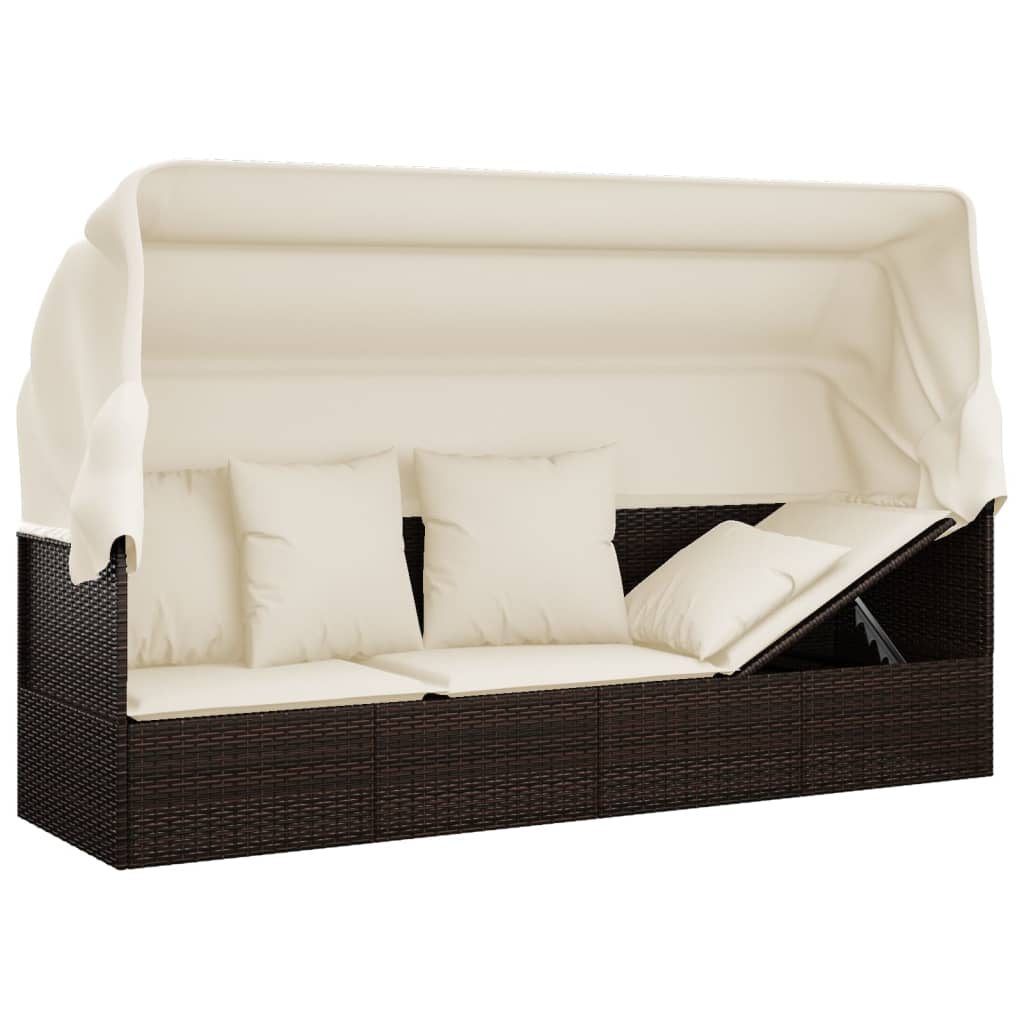 Outdoor Loungebett Mit Dach Kissen Gartenliege Gartenmöbel Poly Rattan Vidaxl