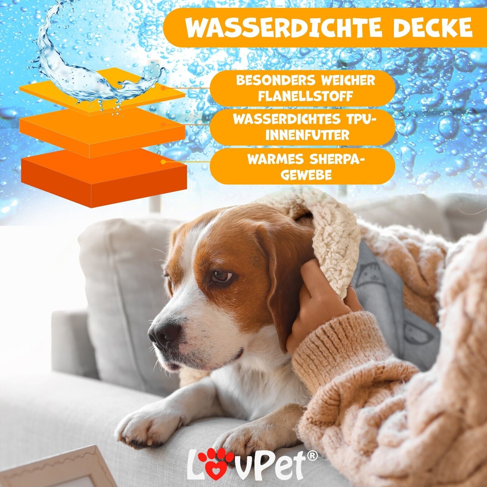 LOVPET® Hunde Decke Wasserdicht Haustier Trockenbett Fleece, 3X Spielzeugknochen