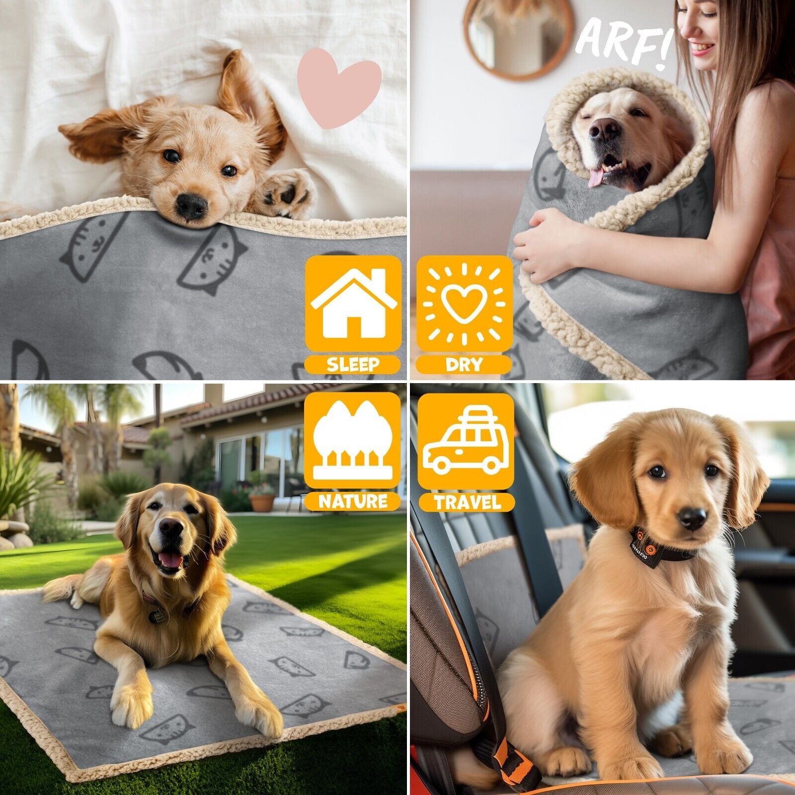 LOVPET® Hunde Decke Wasserdicht Haustier Trockenbett Fleece, 3X Spielzeugknochen