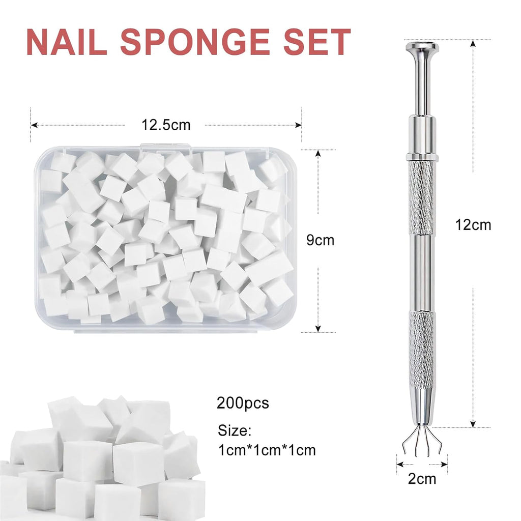 Qufiiry 200 Stück Nail Art Schwämme Mit Metallgreifer, Nagelkunst Schwammpinsel, Maniküre Zubehör Für Nägel, Um Eine Vielzahl Von Gradient Nail Art Patterns Zu Erstellen(Weiß)