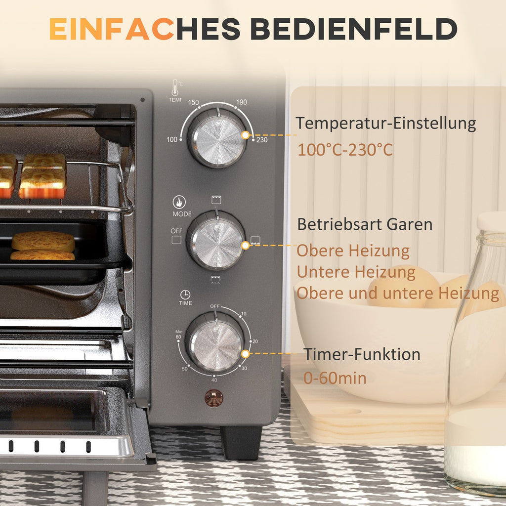 Minibackofen 21L 1400W 60 Min Timer, Kleinbackofen Mit 100 °C-230 °C Einstellbar