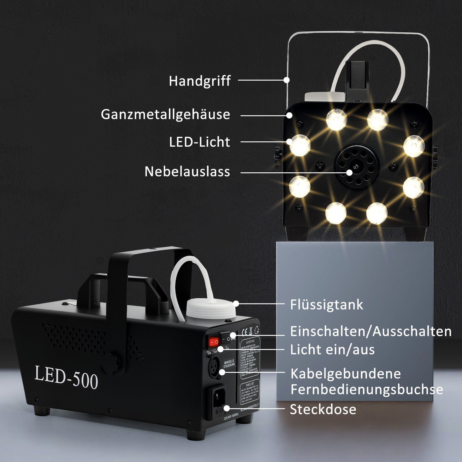 Nebelmaschine 450W Rauchmaschine Mit 13 Farbigen LED Lichtern Und RGB Effekt