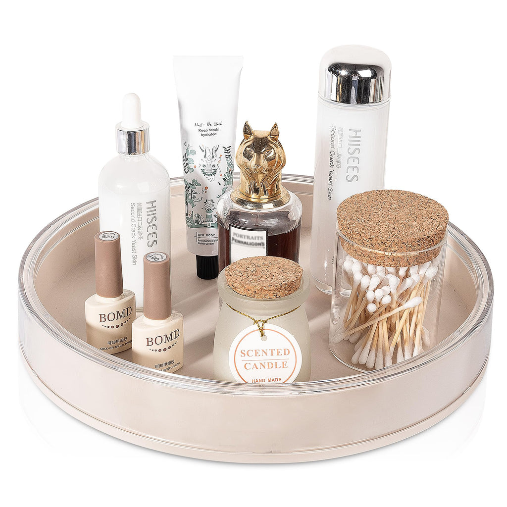 (US Shipping) Anyoifax 360 Rotating Makeup Organizer Perfume Tray Skincare Holder Spinning Cosmetic Storage Bathroom Countertop Organizer Lazy Susan Turntable for Dresser Vanity Kitchen Large Beige