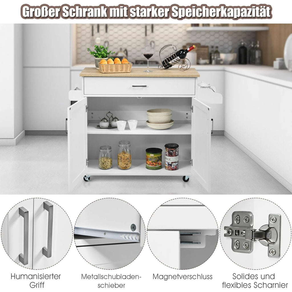 Küchenwagen Mit Handtuchhalter & Gewürzboard & Schublade Kücheninsel Rollbarer Küchenschrank