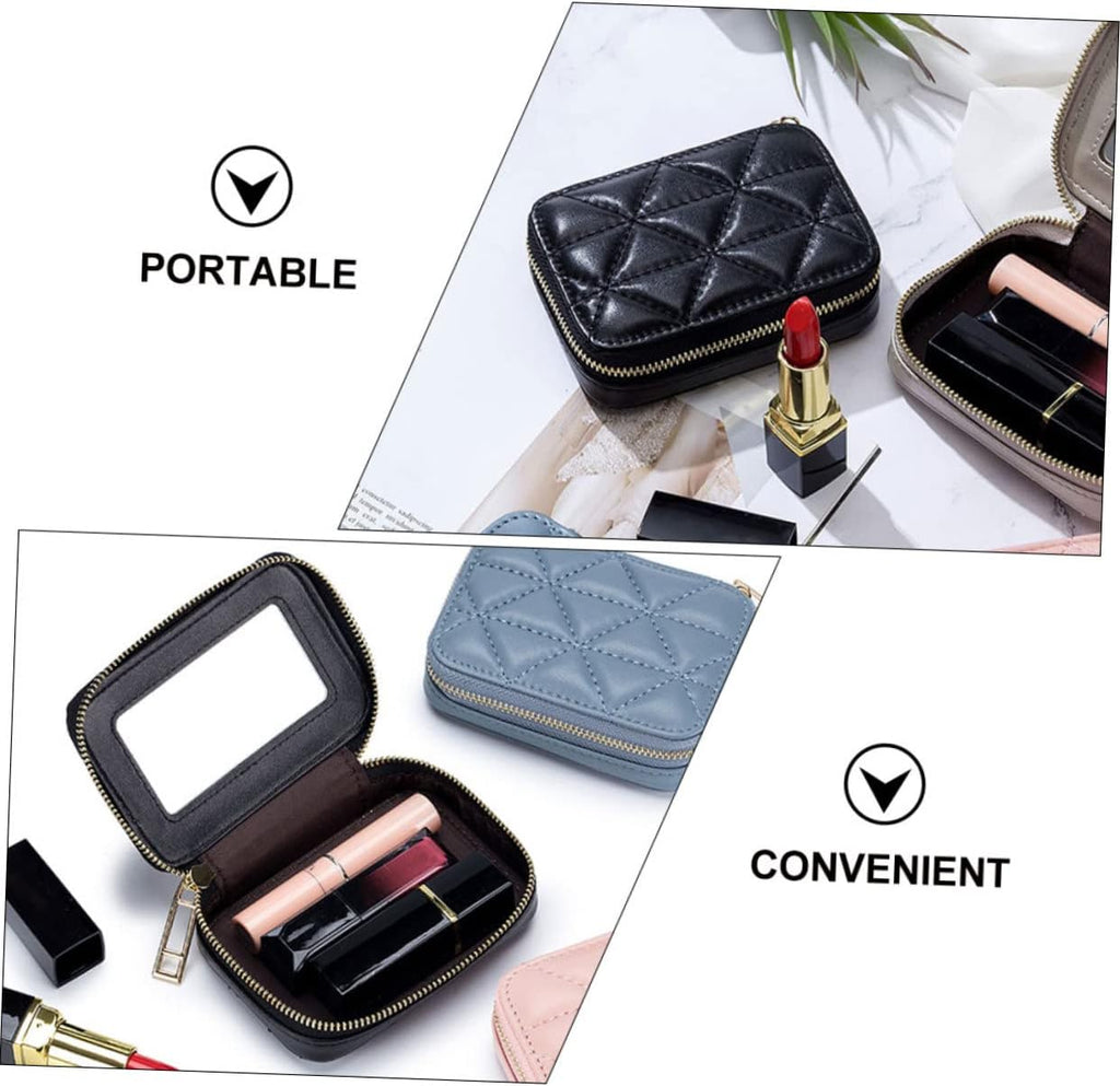 Mikinona Tragbare Lippenstifttasche Pu Mit Spiegel Kleine Kosmetiktasche Für Damen Reise Organizer Für Wandern Party Geschenk