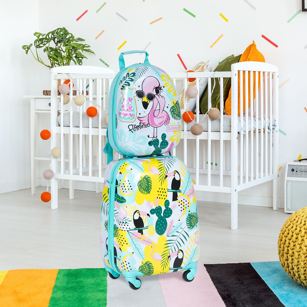 2 Tlg Kindergepäck Flamingosblid Reisekoffer Kinderkoffer + Rucksack Blau