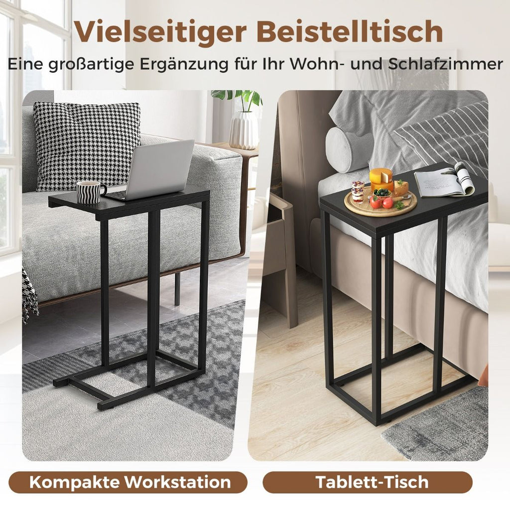 Beistelltisch C-Form Sofatisch Mit Metallgestell Kaffeetisch Für Wohnzimmer Rustikales Braun/Grau/Schwarz