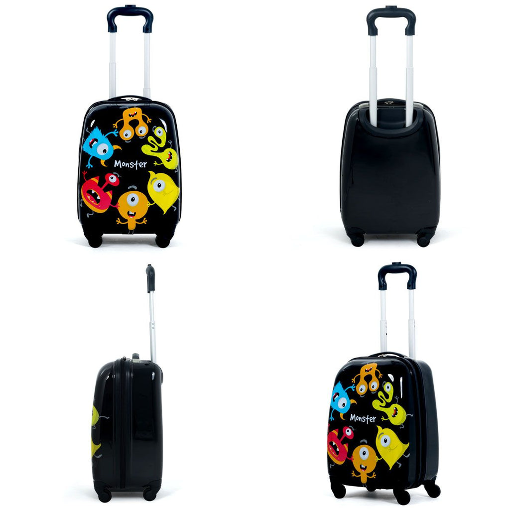 2 Tlg Kindergepäck Monstersbild Reisekoffer Kinderkoffer + Rucksack Schwarz