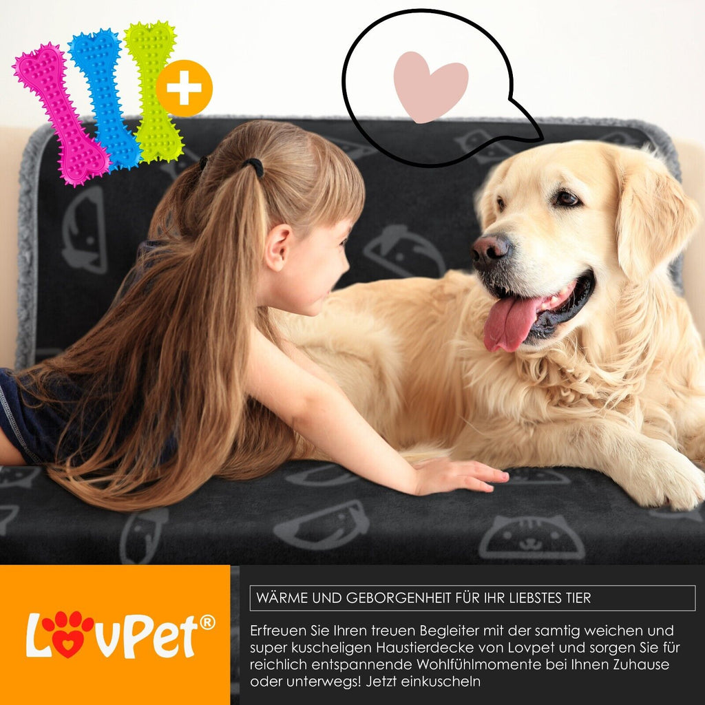 LOVPET® Hunde Decke Wasserdicht Haustier Trockenbett Fleece, 3X Spielzeugknochen