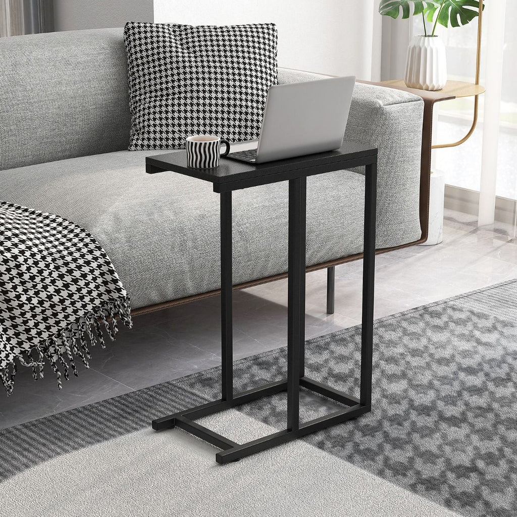 Beistelltisch C-Form Sofatisch Mit Metallgestell Kaffeetisch Für Wohnzimmer Rustikales Braun/Grau/Schwarz
