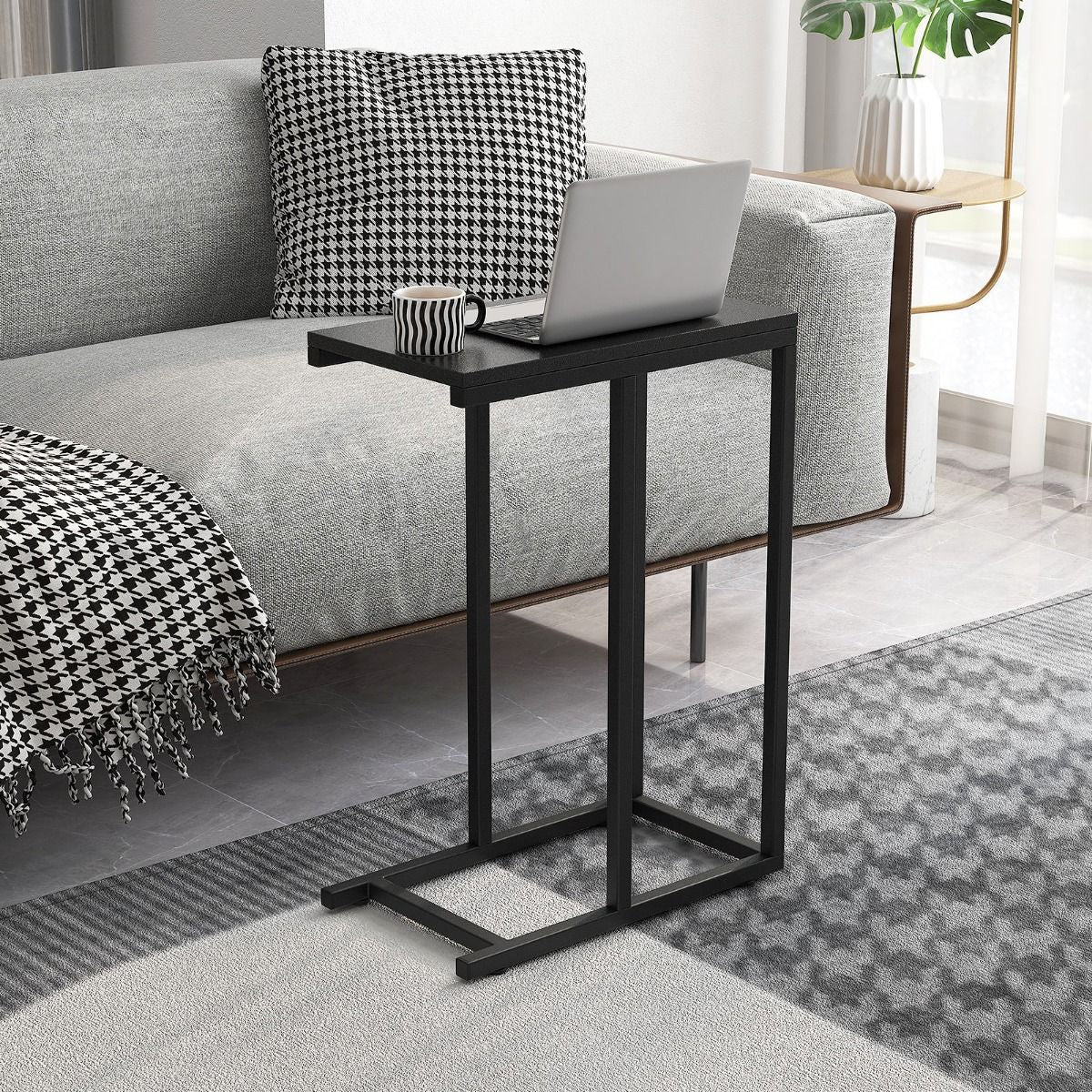 Beistelltisch C-Form Sofatisch Mit Metallgestell Kaffeetisch Für Wohnzimmer Rustikales Braun/Grau/Schwarz