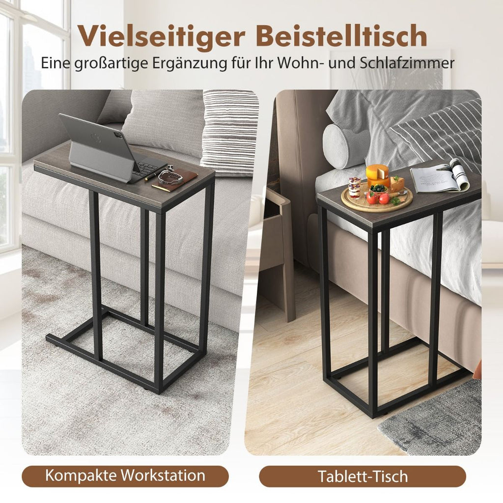 Beistelltisch C-Form Sofatisch Mit Metallgestell Kaffeetisch Für Wohnzimmer Rustikales Braun/Grau/Schwarz