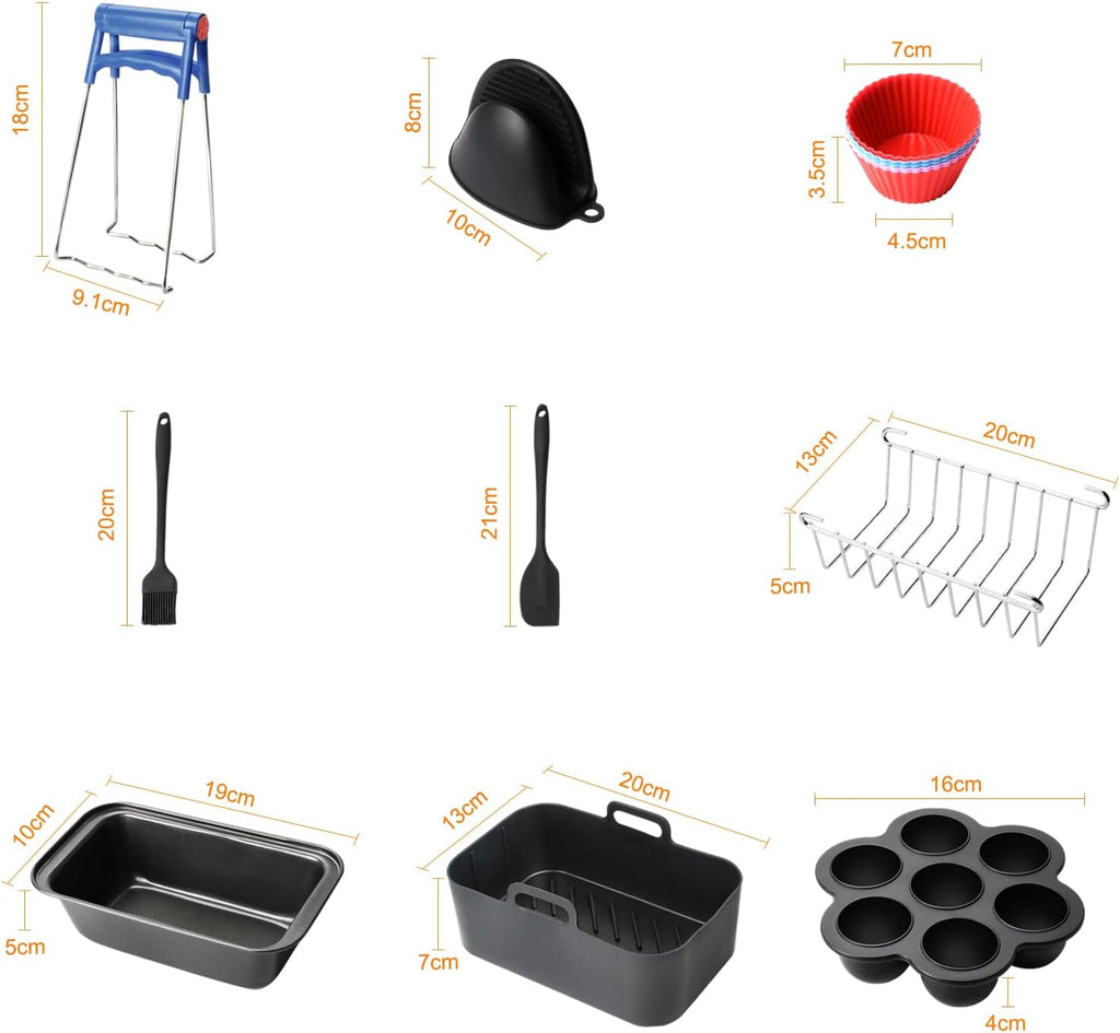 19PCS Zubehör Heißluftfritteuse Für Ninja Foodi AF400EU AF300EU AF500EU, Airfryer Zubehör Silikonform Heißluftfritteuse Zubehör Dual Zone Airfryer Accessories Für Innsky,Princess,Emerio 7,6L-9,5L