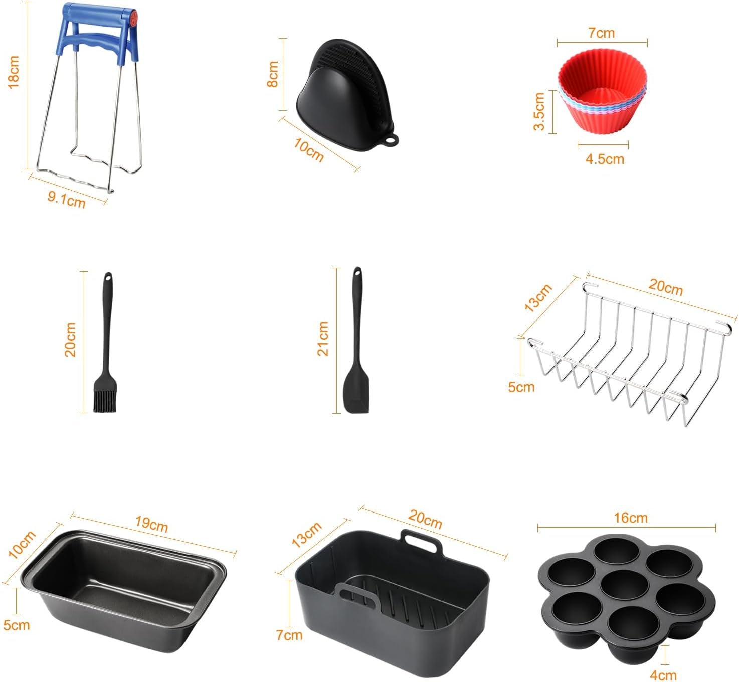 19PCS Zubehör Heißluftfritteuse Für Ninja Foodi AF400EU AF300EU AF500EU, Airfryer Zubehör Silikonform Heißluftfritteuse Zubehör Dual Zone Airfryer Accessories Für Innsky,Princess,Emerio 7,6L-9,5L