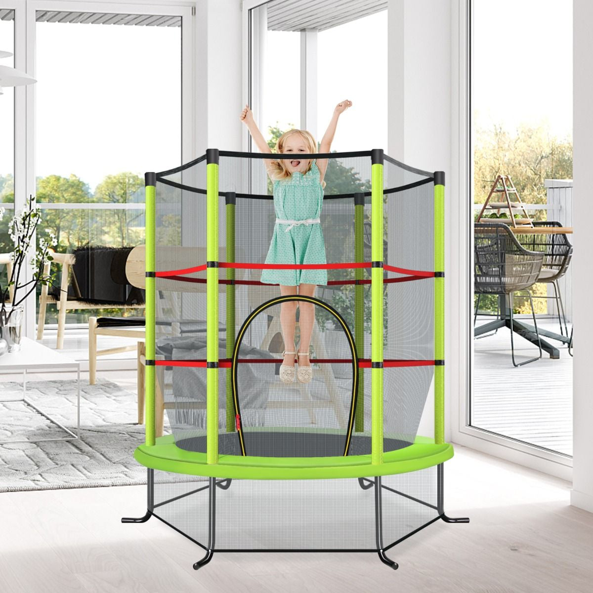 Ø165Cm Gartentrampolin Mit Sicherheitsnetz Trampolin Bis 135KG Belastbar Für Kinder Ab 3 Jahre