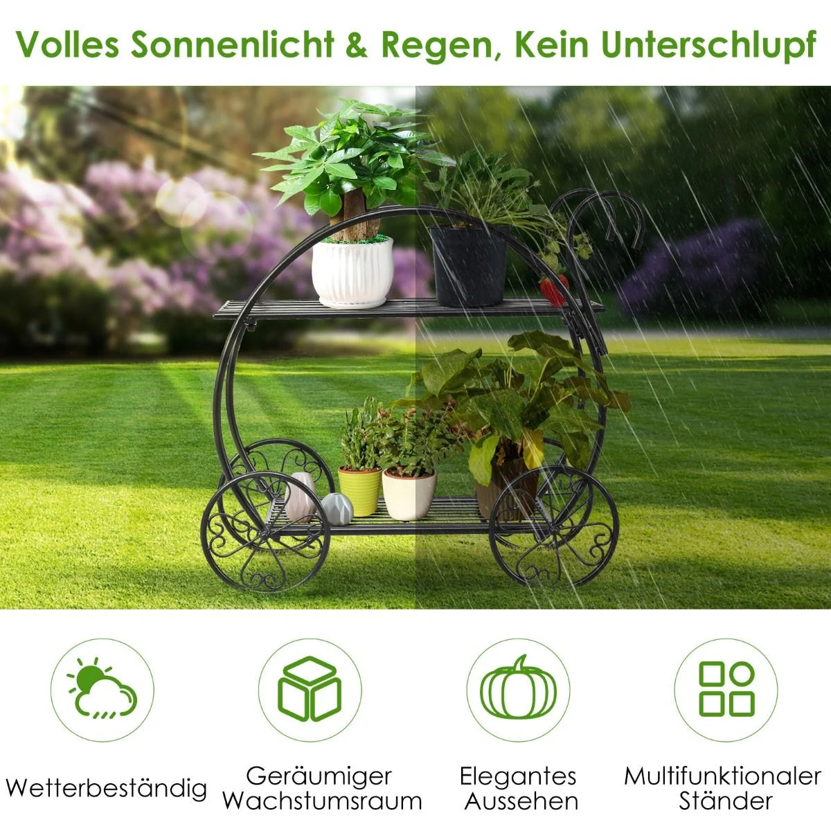Pflanzenregal Blumenregal 2-Stufig Blumenständer Freistehend 60 X 35 X 66 Cm Schwarz