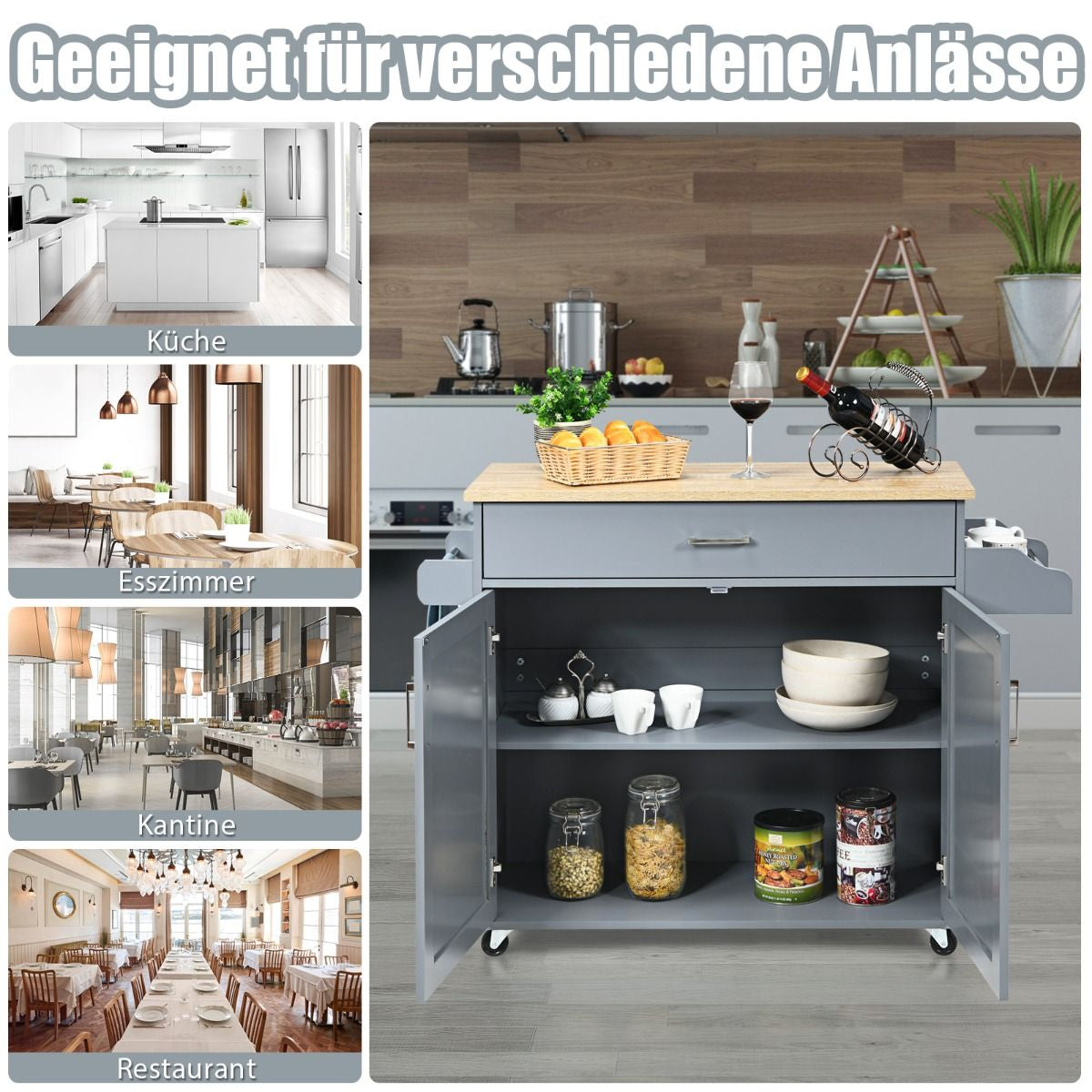Küchenwagen Mit Handtuchhalter & Gewürzboard & Schublade Kücheninsel Rollbarer Küchenschrank