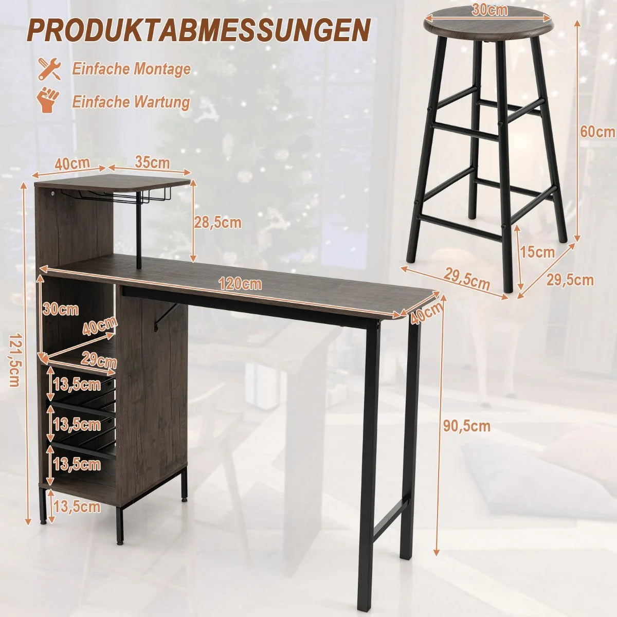 3-Teiliges Bartisch- & Stuhl-Set Esstisch-Set in Thekenhöhe Braun