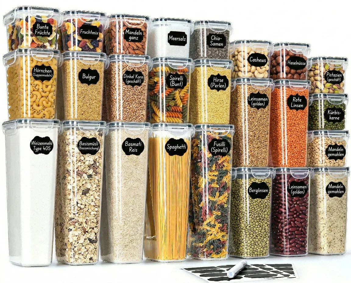 Food Storage Containers with Lids Airtight 25-Piece Set – Bpa-Free Kitchen Storage Boxes for Flour, Cereal, Sugar, Spaghetti & P