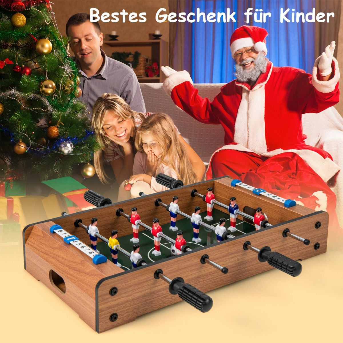 Mini-Fußballtisch Für 2 Spieler Platzsparender Tischkicker Mit Robustem Griff 51 X 30,5 X 9 Cm Natur
