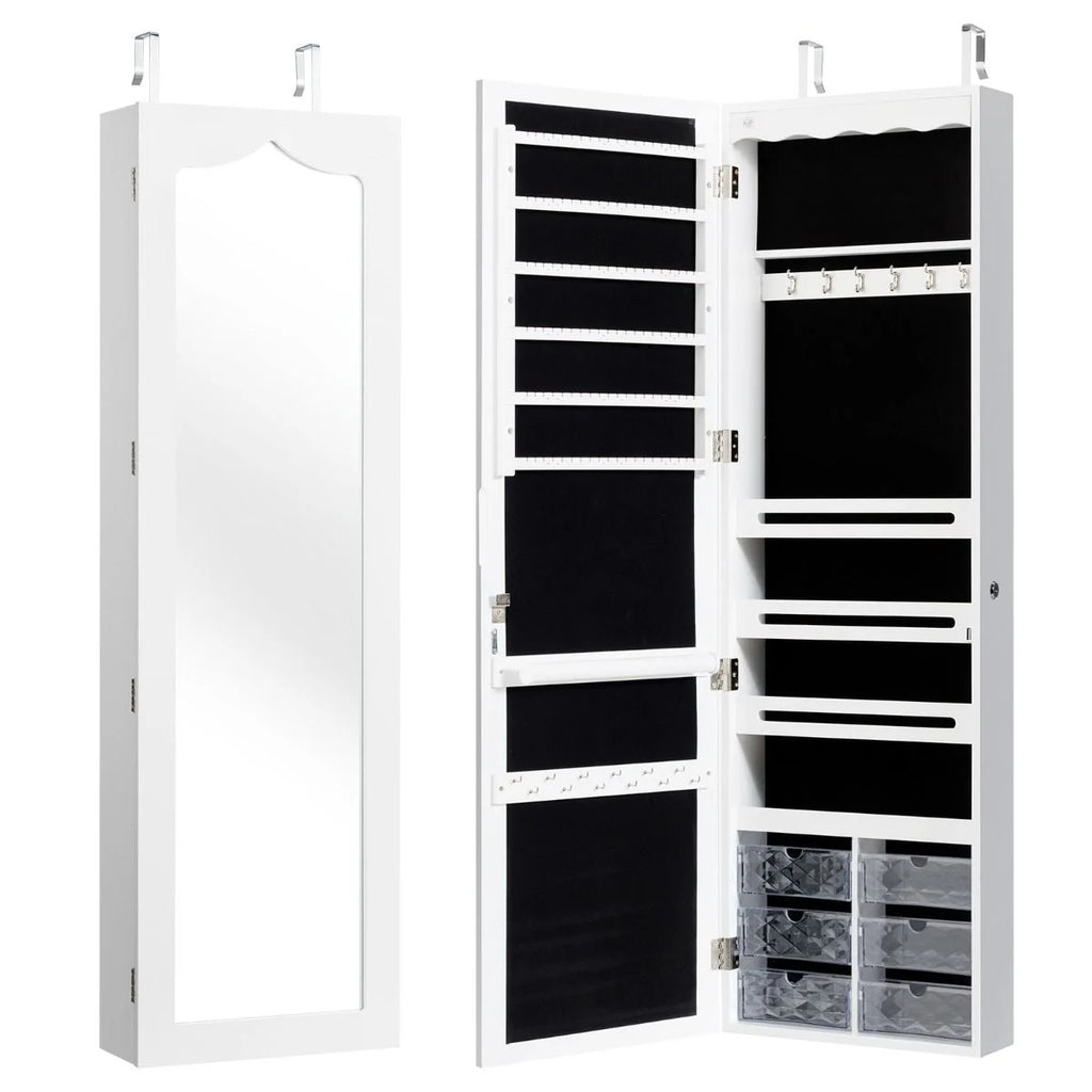 Schmuckschrank Hängend Sipegelschrank Mit Led-Beleuchtung 36,5 X 11,5 X 120 Cm Weiß