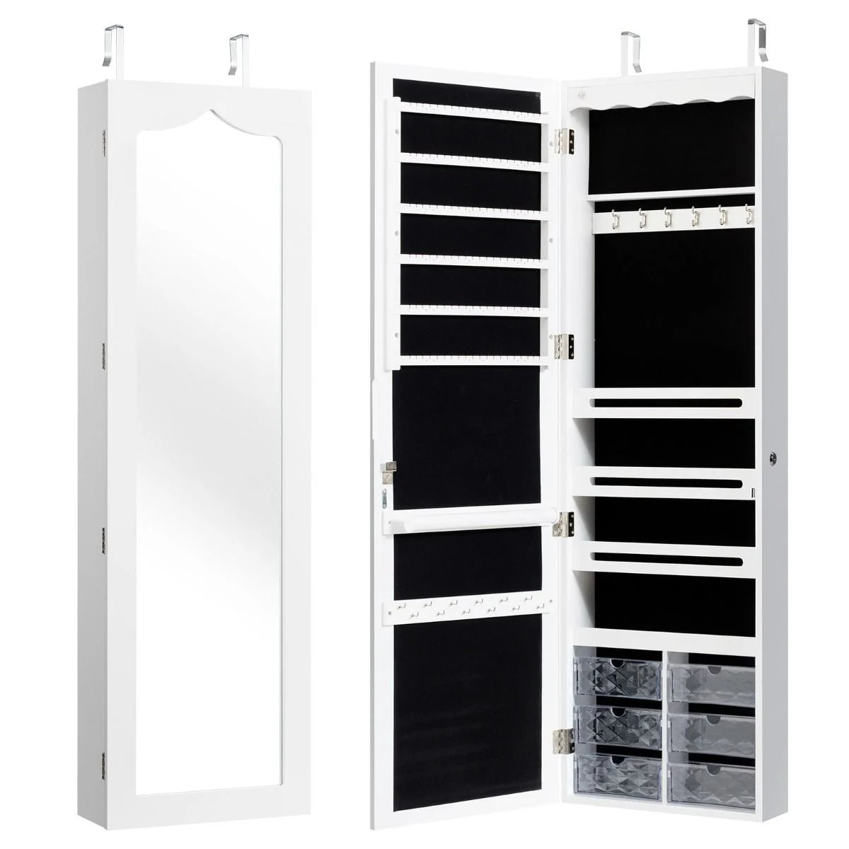 Schmuckschrank Hängend Sipegelschrank Mit Led-Beleuchtung 36,5 X 11,5 X 120 Cm Weiß