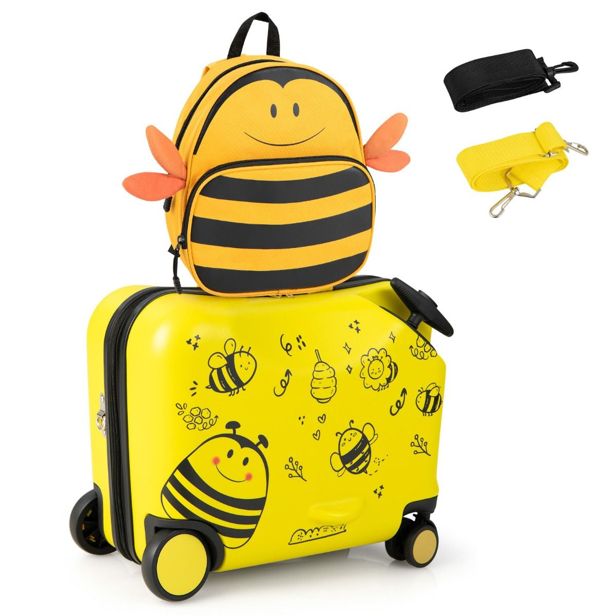 2Tlg Kinderkoffer + Rucksack 47 Cm Langer Aufsitzkoffer Und 30 Cm Breiter Rucksack Gelb