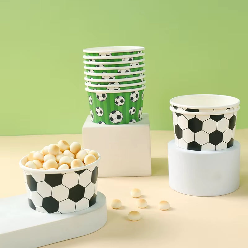 Soccer Paper Snack Bowls Disposable Dessert Food Paper Cups Birthday Party Supplies Football Theme Birthday Party Decors